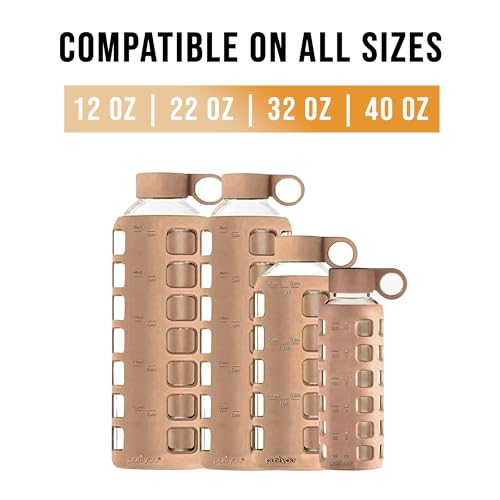 purifyou Replacement Cap for 40, 32, 22, 12 oz Reusable Glass Water Bottle with Time & Volume Markings, Non-Slip Silicone Sleeve, Stainless Steel Lid Insert Sports Bottle for Water, Juice (IcedCoffee) - color: Iced Coffee