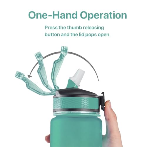 EYQ 32oz Water Bottle with Straw, Sports Bottle with Time Marker - color: 11-Hunter Green/Black Gradient