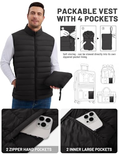 TACVASEN Men's Lightweight Packable Puffer Winter Warm Vests Outerwear - color: Black, size: Small