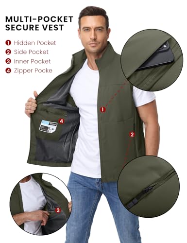 Eisctnd Mens Lightweight Quick Dry Vest Sleeveless Outerwear Utility Jacket - color: Armygreen, size: Medium