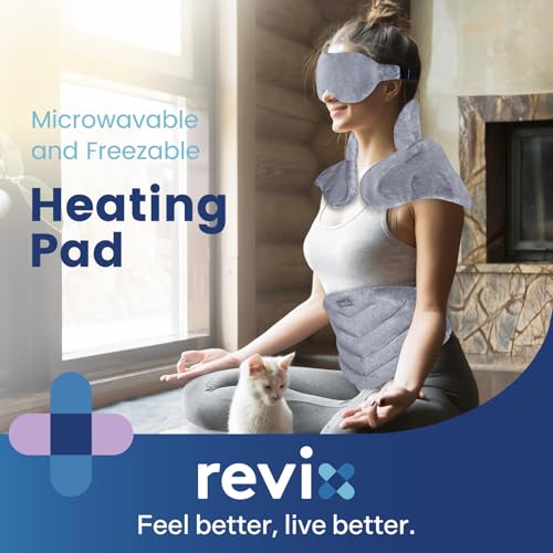 REVIX Microwave Heating Pad Set, Moist Heat Neck Shoulder Wrap & Eye Mask - color: Gray