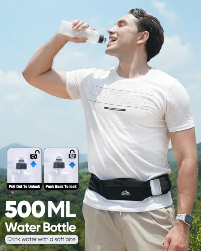 Zelvot Running Belt with 500ml Water Bottle, Adjustable Waist Pack - color: Black