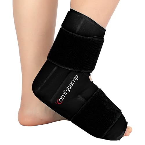Comfytemp Ankle Foot Ice Pack Wrap for Plantar Fasciitis Relief, Feet Pain - color: Black 70, size: Large