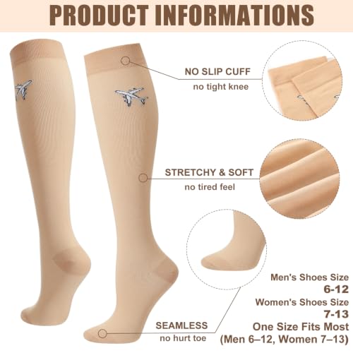 Skicuff 2 Pairs Travel Compression Socks for Men and Women - color: Skin Tone