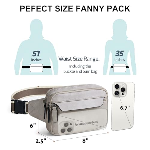 LATMAP 3L Fanny Packs for Women Cross Body Bag Leather Belt Bag Greyish - color: Light Grey