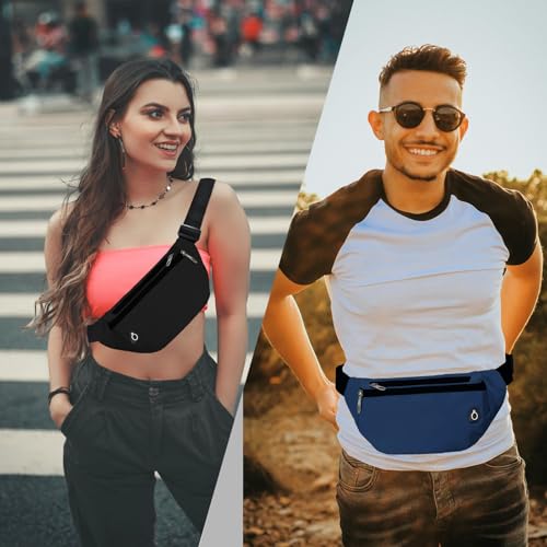 Fanny Pack for Women Men,Crossbody Water Resistant Sports Waist Bag Pack - color: 2pack-black/blue