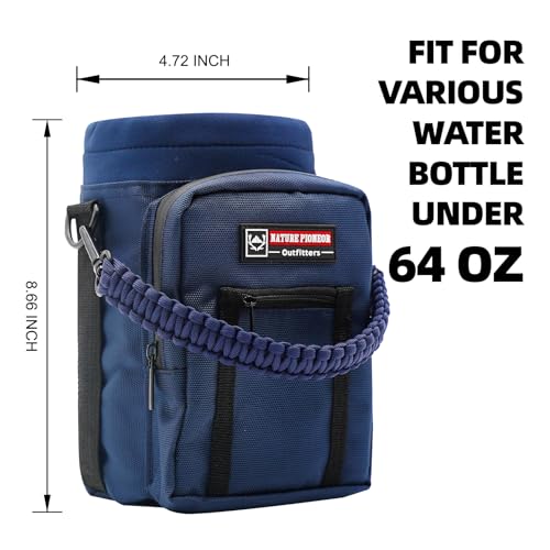 NATURE PIONEOR 64 oz Insulated Water Bottle Carrier Holder with Strap - color: Navy, size: 64 oz