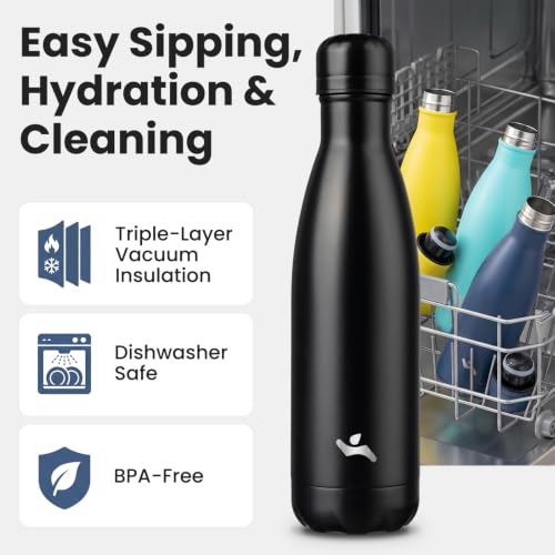 Konokyo 17 oz Insulated Stainless Steel Water Bottle, Midnight Black - color: Midnight Black, size: 17 Ounces