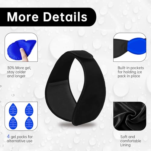 Wisdom Teeth Ice Pack Head Wrap Jaw Face Ice Pack with 4 Gel Packs - color: Black-4 Gel Pack