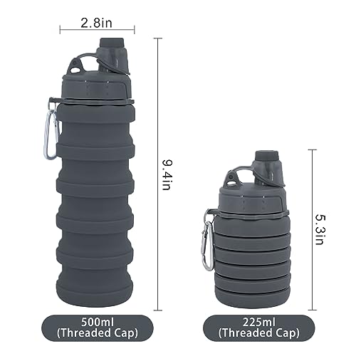 Collapsible Water Bottles Travel water bottle Sports Portable Sport Water Bottle Reusable Water Bottles comes with mountaineering Buckle 500ml silicone Water-proof camping water bottle - color: Dark blue+Grey, style: 2 pack