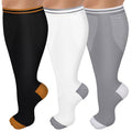 CTHH Wide Calf Compression Socks for Women Men Plus Size Knee High Stocking - color: 012-3 Pack Black/White/Gray, size: XX-Large