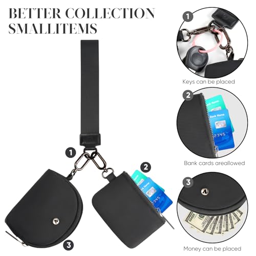 VUTUXA KeyChain Wallet Wristlet For Women Mini Zip Dual Pouch Coin Purse - color: black+black