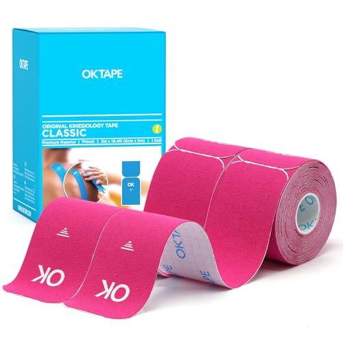 OK TAPE Kinesiology Tape 10" Precut Elastic 20 Strips 2in x 16ft, 2 Rolls - color: Pink, size: 2 Rolls