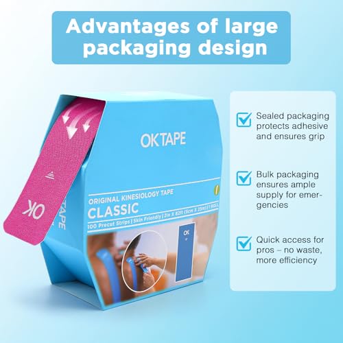OK TAPE Kinesiology Tape 150 PCS Precut Elastic Strips Bulk 2inx10in/PCS - color: Pink, size: 150 PCS