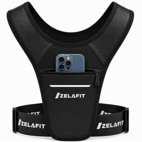 ZelaFit™ Running Phone Holder Vest for Women & Men – Lightweight Running Gear and Everyday Running Essentials – Chest Rig Phone Holder for Running (Black) - size: Large - XX-Large
