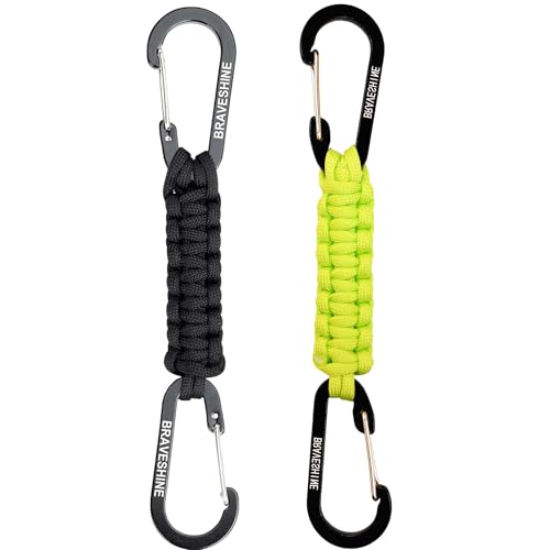 BRAVESHINE Paracord Keychain Carabiner Clip | D Ring Hanger Lanyard Hook - color: 1 Black 1 Green