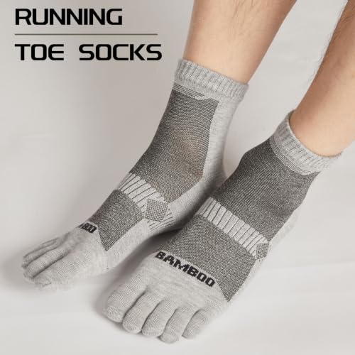 Sunew 3 Pairs Toe Socks for Men Women,Viscose Bamboo Breathable Athletic Running Five Finger Ankle/Quarter Socks - color: 3 Pairs Light Grey, size: Small