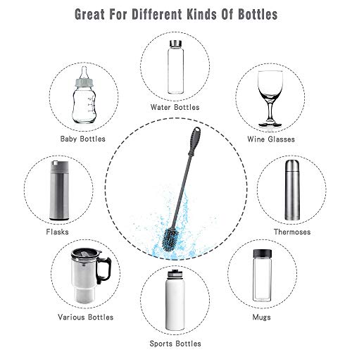 Silicone Bottle Brush with Long Handle, 12.5" Bottle Cleaning Brush, Gray - color: Gray