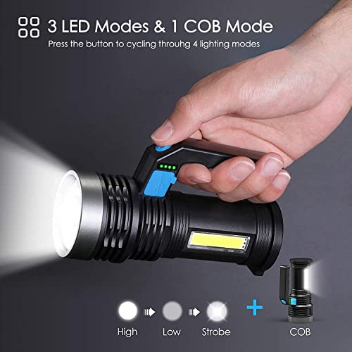 Wrrozz LED Flashlight USB Rechargeable Spotlight 4 Modes with Side Light - size: A