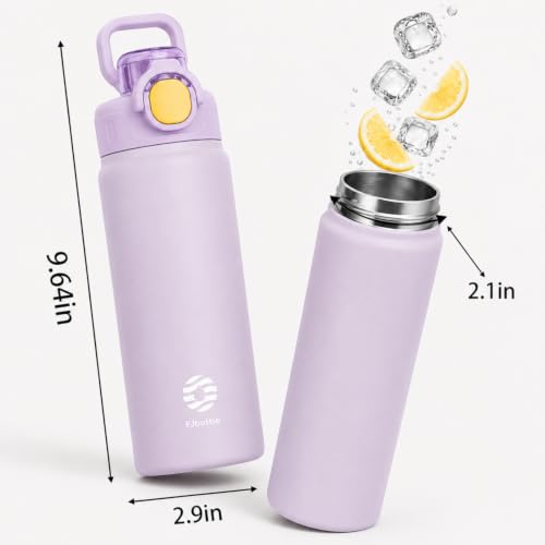 Fjbottle Insulated Water Bottle with Handle 24 oz Straw Flip Top Lid - color: 03 Purple, size: 24 Ounces
