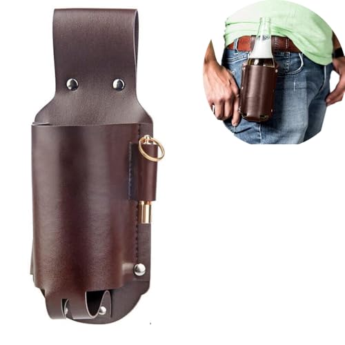 Drink Belt Holder Faux Leather Beer Holster Hands-Free Water Bottle Waist Bag Can Cooler Belt Pouch Cowboy Beverage Holder for Barbecue Camping Beach Hiking Fishing Gardening
