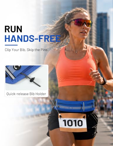 MIER Running Belt for Women & Men, Fanny Pack with Marathon Bib Clip, Navy - color: Navy