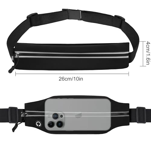 Running Belt Fanny Pack Men and Women Slim Running Bag Money Belt - color: Black