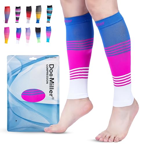 Doc Miller Calf Compression Sleeve 20-30 mmHg for Men & Women, 1 Pair - color: Blue.Pink.White, size: Small