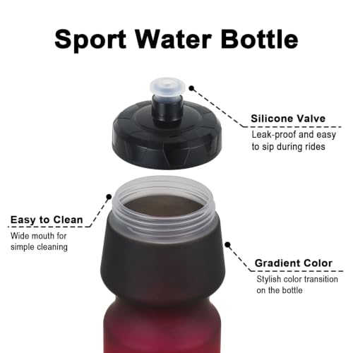 Bike Water Bottle 750ml, 2 Pack, Dishwasher Safe - color: Black/White+Black/Red, size: 2‑Pack
