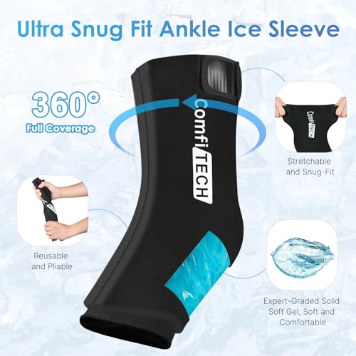 Comfitech Ankle Ice Pack Wrap for Swelling, Injuries Reusable Gel Heel Ice Pack for Foot Ankle Sprain Relief & Migraine Headache Relief Cap & Neck Ice Pack Wrap Gel, Ice Cap for Headaches Cervical