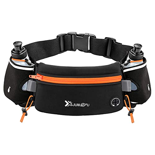 Number-one Running Belt with Water Bottles(2 x 175ML), Hydration Belt Waterproof Waist Pack Bag Fits iPhones Adjustable Sports Waist Pouch for Marathon Running Hiking Cycling - color: Orange