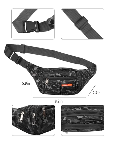 AIBEARTY Kids Fanny Pack Boys Small Camouflage Waist Pack Belt Waist Bag Pack Pouch with Adjustable Strap for Children Sport Running, Camping, Trip Black(2 Layer) - color: Black (2 Layer)