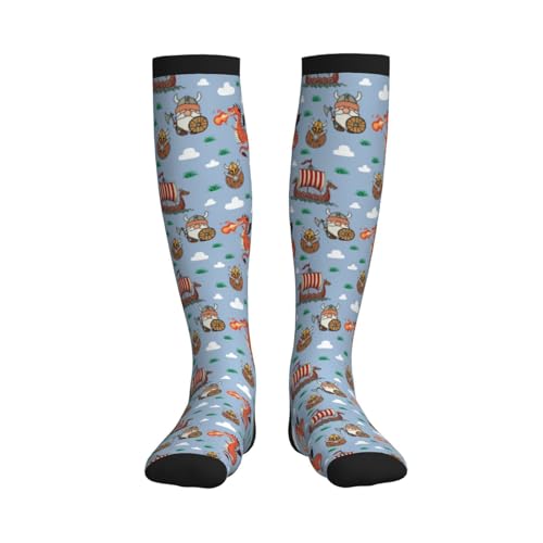 Compression Socks Women Knee High Support Circulation Stockings for Running Cycling Flying - color: Vikings