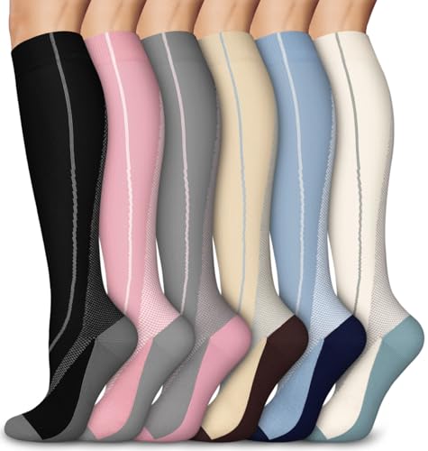 Aoliks 6 Pairs Compression Socks for Women & Nurses, Flying Knee High Socks - color: 020 A01-multicoloured 05, size: Large-X-Large