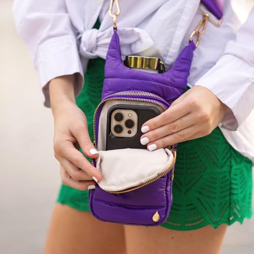 WanderFull Original HydroBag Crossbody Water Bottle Holder with Phone Pocket, Fits Water Bottles up to 32 oz - color: Dark Purple Matte