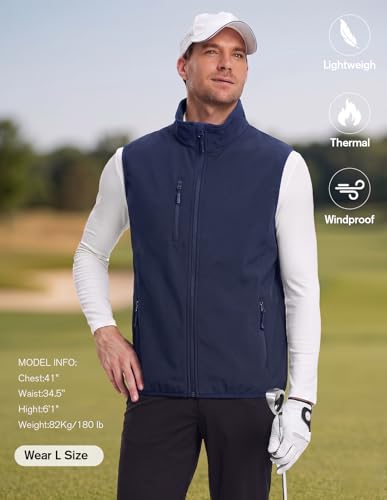 fit space Men's Lightweight Vest Softshell Sleeveless Windproof Jacket with Zipper Pocket Cycling Travel Hiking Running Golf - color: Navy, size: Large