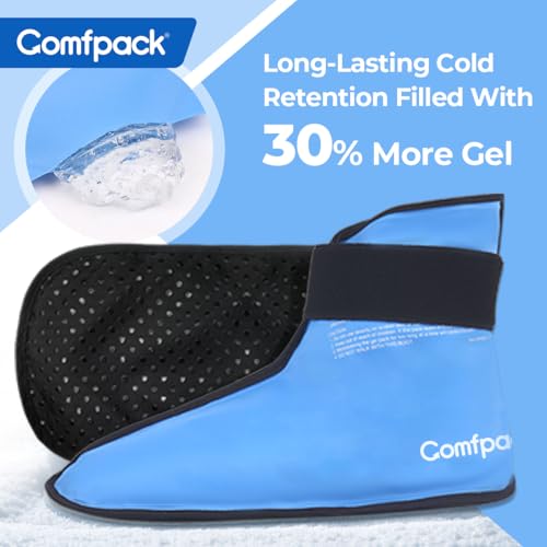 Comfpack Large Foot Ice Pack Wrap for Full Foot Ankle Pain Relief, Long Lasting Cold Ice Boot for Swelling After Surgery, Sore Feet, Broken Foot, Plantar Fasciitis, Gout, Bunion - size: L Blue