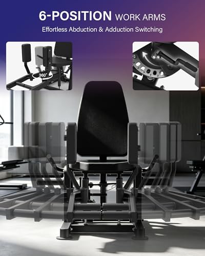 HVO Hip Abductor Machine,6-Level Adjustable,360°Rotating Pad,1600LBS - color: Black