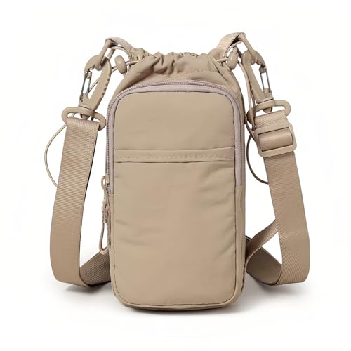 Bokelai Water Bottle Holder Bag with Strap Lightweight Crossbody Carrier Sling Bag for Hiking Camping Travelling Water Bottle Sleeve Gym Accessories - color: Light Beige