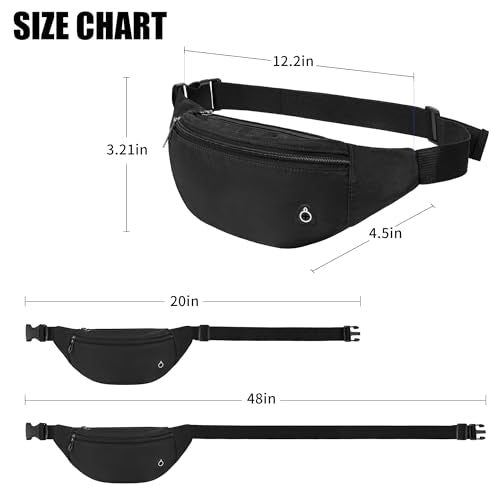 Viqueen Fashion Large Fanny Waist Pack Crossbody Belt Bag for Women and Men,Lightweight Bag with Zipper and Pockets for Running and Sports,Water Resistant,Hands Free Phone Carrying(Black) - color: Black-Lightweight
