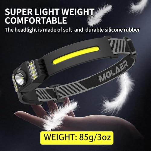 LED Headlamp Rechargeable 3PCS, Wide Beam Bright Headlight Flashlight with White Red Light, Lightweight, Weatherproof, 9 Modes Motion Sensor Head Lamp for Outdoor Camping Running - color: 3-PACK