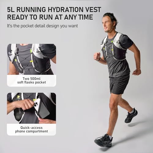 N NEVO RHINO 5L Running Vest, Water Vest Backpack with 2x500ml Soft Flasks - color: White, size: Medium