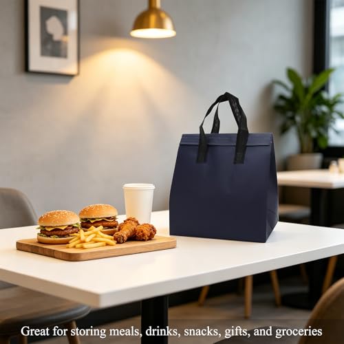 12Pcs Insulated Lunch Bags Disposable Cooler Thermal Grocery Take Out Bag for Food Delivery Party Drink Picnic Holiday, Navy Blue - color: Navy Blue, size: 9.45"(H) x 9.45"(L) x 5.91"(W)