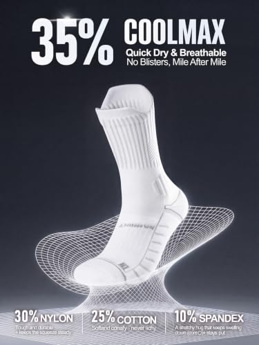 Coolmax Running Socks for Women Stay Dry Cloud Cushioned Compression - color: White, size: 8-11
