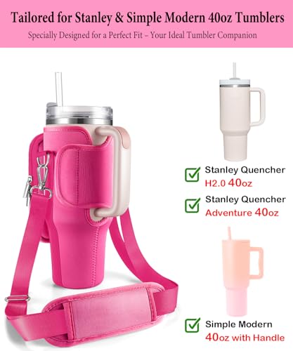 Water Bottle Carrier Bag for Stanley Cup 40 oz with Phone & Storage Pockets - color: Red