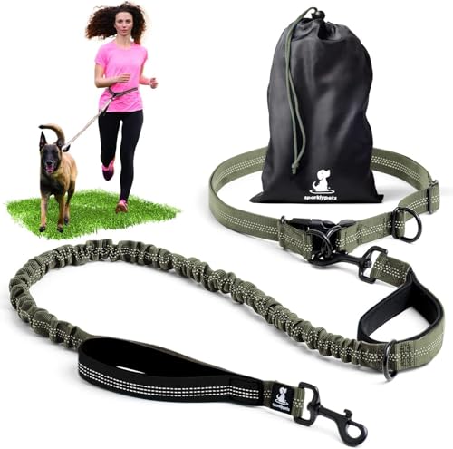 SparklyPets Hands Free Dog Leash, Medium & Large (Olive Green, 1 Dog) - color: Olive Green, size: 1 dog M/L