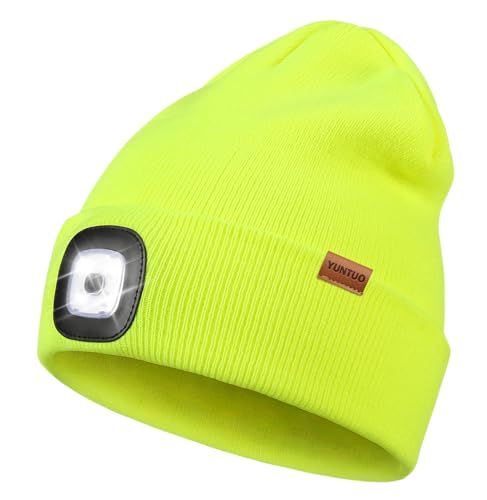 LED Beanie with The Light, Unisex Gifts for Men Dad Husband Him - color: Fluorescent Yellow
