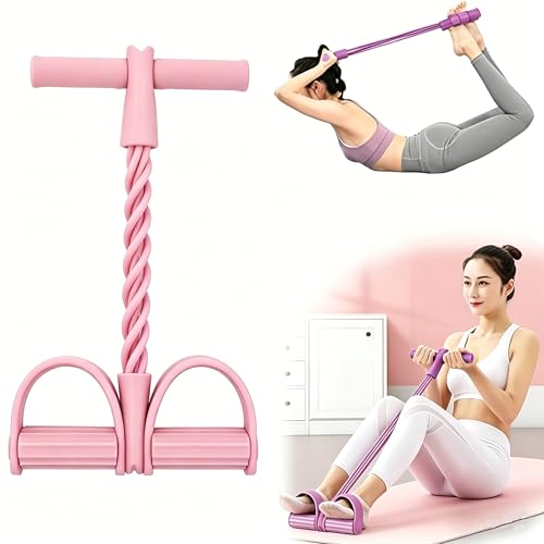 Multi-Function Tension Rope Band & Pedal Puller Resistance Band, 6-Tube Elastic Yoga Pedal Puller Resistance Band, for Abdomen/Waist/Arm/Leg Stretching Slimming Training - color: Pink-6 tube
