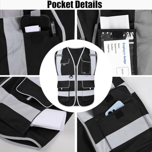 HYCOPROT High Visibility Safety Vest Hi Vis Reflective Construction Vests with Pockets for Men Women,Meets ANSI/ISEA Standard - color: Black, size: 4X-Large