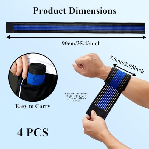 4-Pack Ice Pack Straps,35.5"x3"Elastic Ice Pack Wrap Holder with Hook&Loop - color: Black and Blue